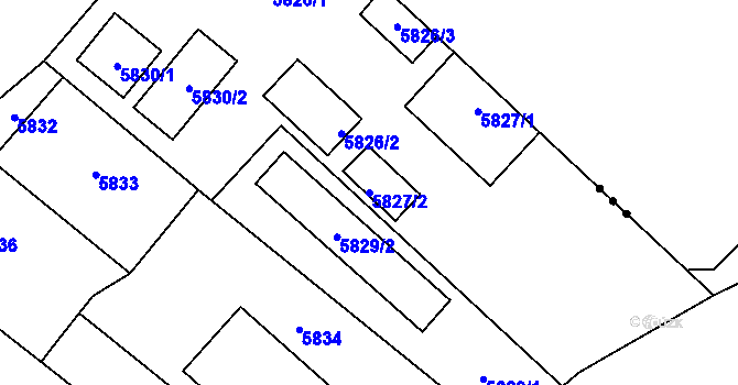 Parcela st. 5827/2 v KÚ Chomutov I, Katastrální mapa