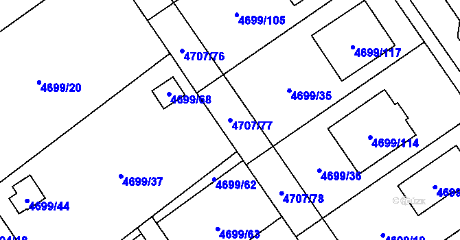 Parcela st. 4707/77 v KÚ Chomutov I, Katastrální mapa