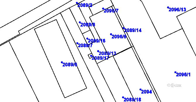 Parcela st. 2089/13 v KÚ Chomutov I, Katastrální mapa