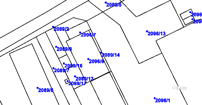 Parcela st. 2089/14 v KÚ Chomutov I, Katastrální mapa