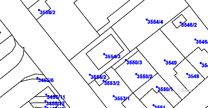 Parcela st. 3554/3 v KÚ Chomutov I, Katastrální mapa