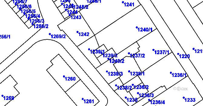 Parcela st. 1239/2 v KÚ Chomutov I, Katastrální mapa