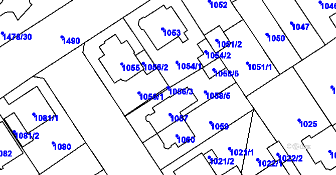 Parcela st. 1056/3 v KÚ Chomutov I, Katastrální mapa