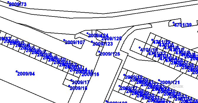 Parcela st. 2009/126 v KÚ Chomutov I, Katastrální mapa