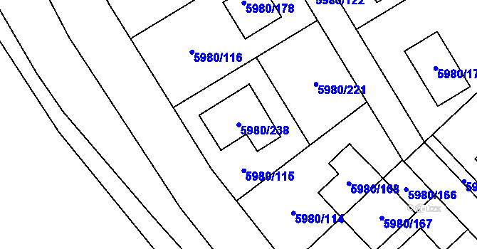 Parcela st. 5980/238 v KÚ Chomutov I, Katastrální mapa