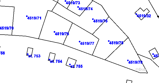 Parcela st. 4519/77 v KÚ Chomutov I, Katastrální mapa