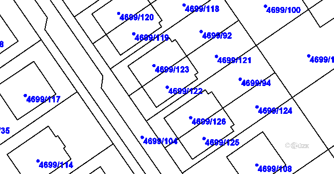 Parcela st. 4699/122 v KÚ Chomutov I, Katastrální mapa