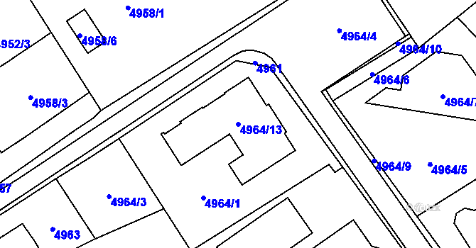 Parcela st. 4964/13 v KÚ Chomutov I, Katastrální mapa
