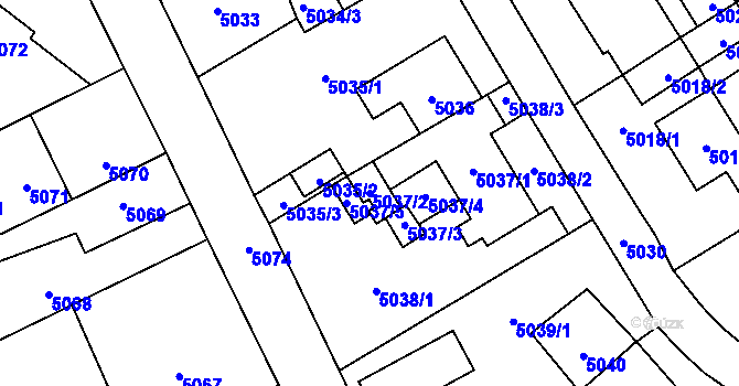 Parcela st. 5037/2 v KÚ Chomutov I, Katastrální mapa