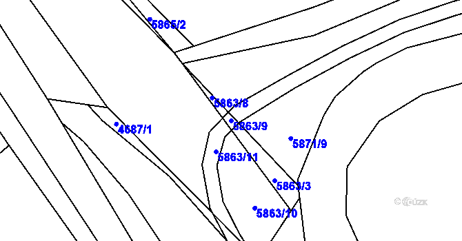 Parcela st. 5863/9 v KÚ Chomutov I, Katastrální mapa