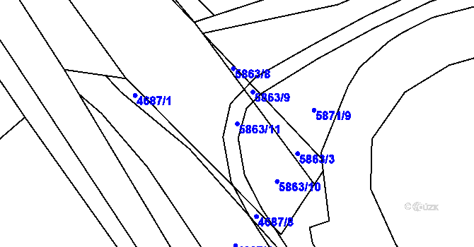 Parcela st. 5863/11 v KÚ Chomutov I, Katastrální mapa