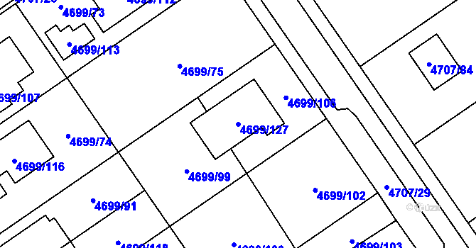 Parcela st. 4699/127 v KÚ Chomutov I, Katastrální mapa