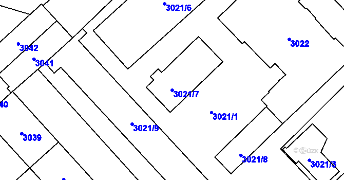 Parcela st. 3021/7 v KÚ Chomutov I, Katastrální mapa