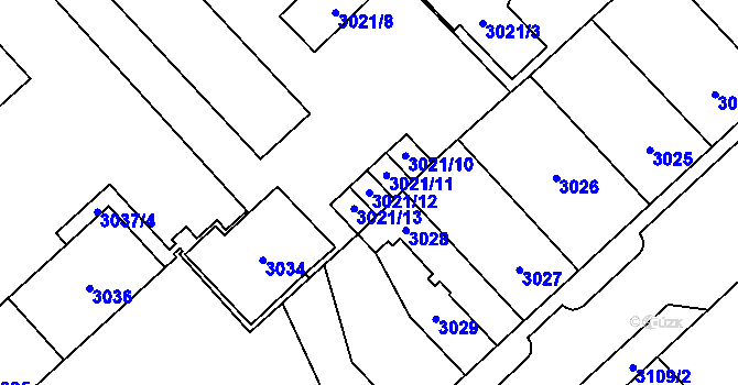Parcela st. 3021/12 v KÚ Chomutov I, Katastrální mapa