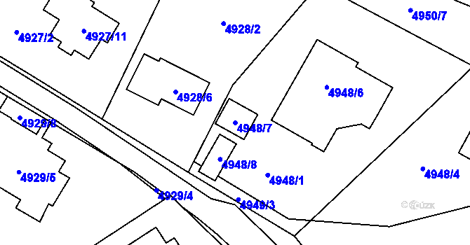 Parcela st. 4948/7 v KÚ Chomutov I, Katastrální mapa