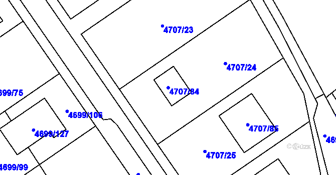 Parcela st. 4707/84 v KÚ Chomutov I, Katastrální mapa