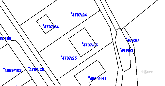 Parcela st. 4707/85 v KÚ Chomutov I, Katastrální mapa
