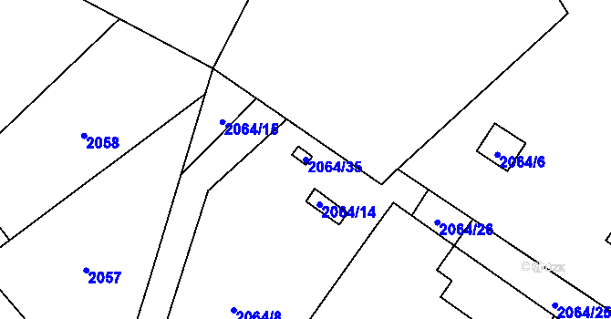 Parcela st. 2064/35 v KÚ Chomutov I, Katastrální mapa