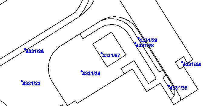 Parcela st. 4331/67 v KÚ Chomutov I, Katastrální mapa