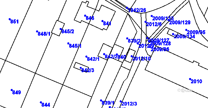 Parcela st. 842/2 v KÚ Chomutov I, Katastrální mapa