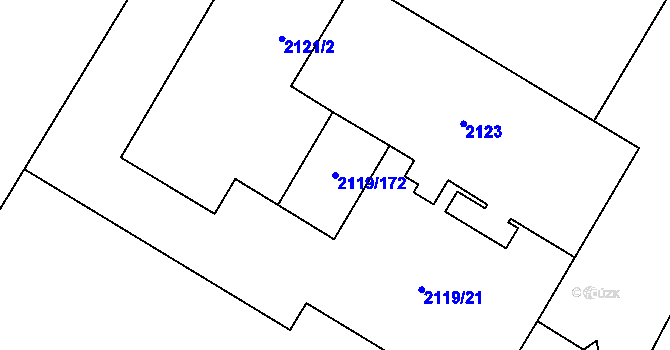 Parcela st. 2119/172 v KÚ Chomutov I, Katastrální mapa