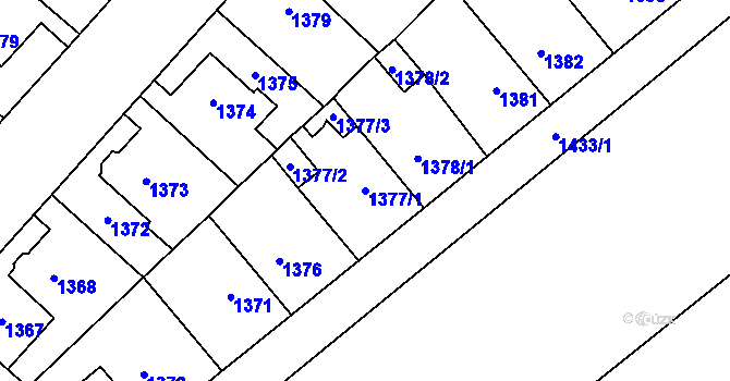 Parcela st. 1377/1 v KÚ Chomutov I, Katastrální mapa