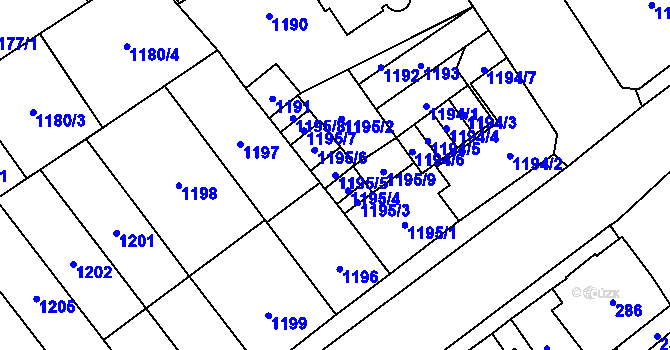 Parcela st. 1195/5 v KÚ Chomutov I, Katastrální mapa