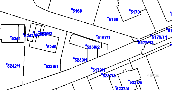 Parcela st. 5238/2 v KÚ Chomutov I, Katastrální mapa
