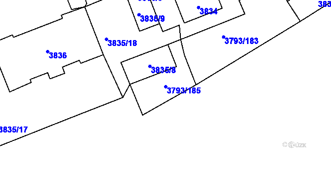 Parcela st. 3793/185 v KÚ Chomutov I, Katastrální mapa