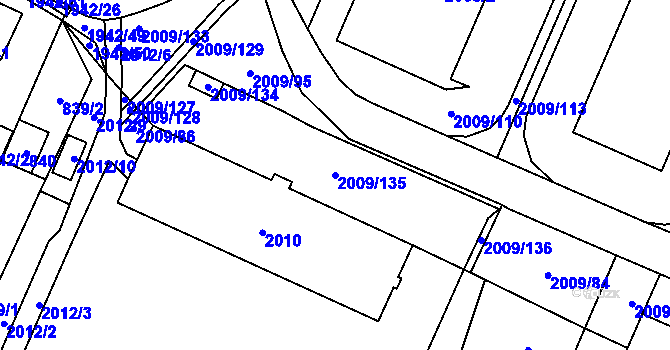 Parcela st. 2009/135 v KÚ Chomutov I, Katastrální mapa