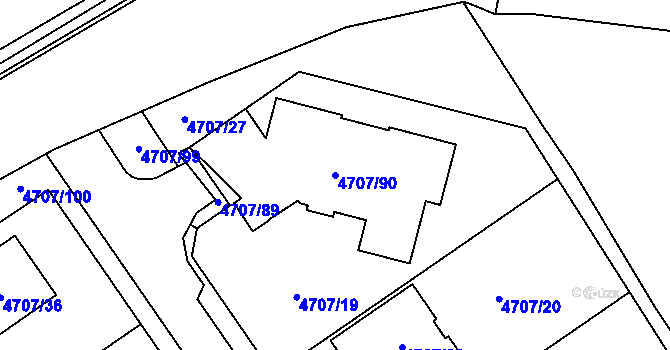 Parcela st. 4707/90 v KÚ Chomutov I, Katastrální mapa