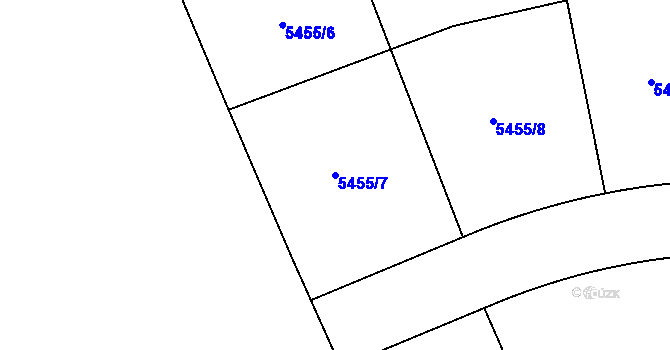 Parcela st. 5455/7 v KÚ Chomutov I, Katastrální mapa