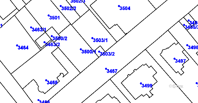 Parcela st. 3503/2 v KÚ Chomutov I, Katastrální mapa