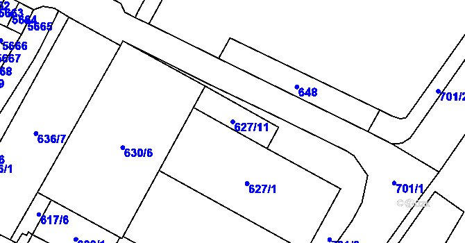 Parcela st. 627/11 v KÚ Chomutov I, Katastrální mapa