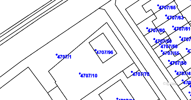 Parcela st. 4707/96 v KÚ Chomutov I, Katastrální mapa