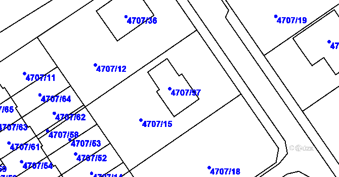 Parcela st. 4707/97 v KÚ Chomutov I, Katastrální mapa