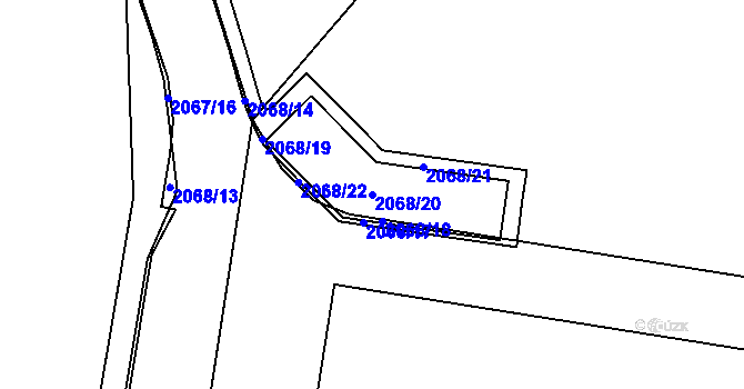 Parcela st. 2068/20 v KÚ Chomutov I, Katastrální mapa