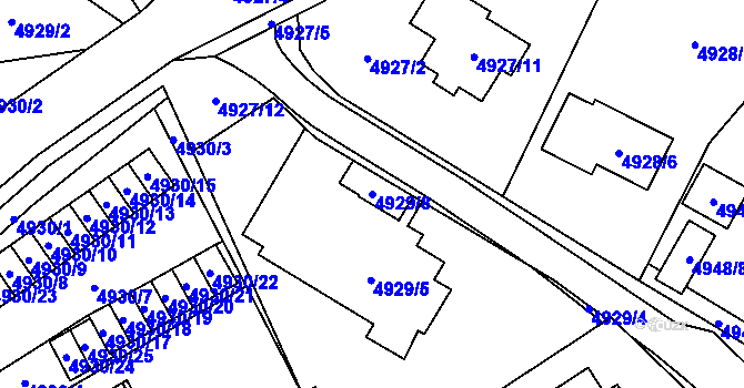 Parcela st. 4929/8 v KÚ Chomutov I, Katastrální mapa
