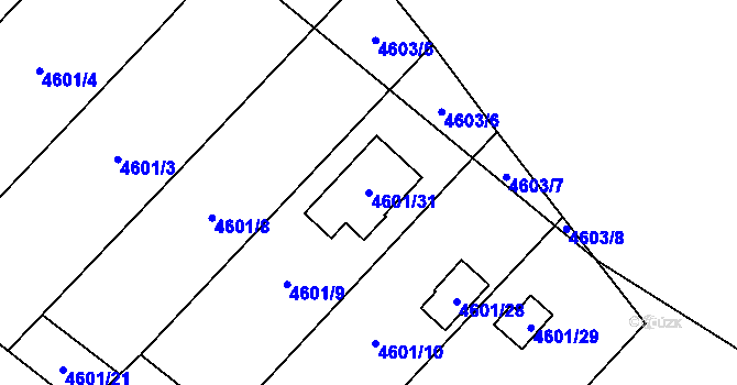 Parcela st. 4601/31 v KÚ Chomutov I, Katastrální mapa