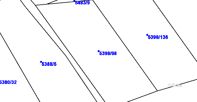 Parcela st. 5398/98 v KÚ Chomutov I, Katastrální mapa