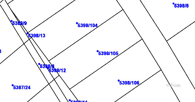 Parcela st. 5398/105 v KÚ Chomutov I, Katastrální mapa