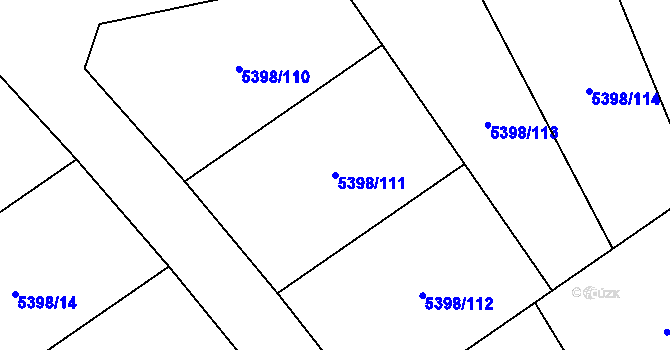 Parcela st. 5398/111 v KÚ Chomutov I, Katastrální mapa