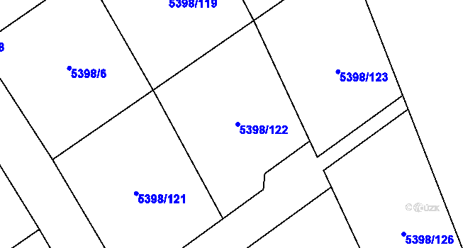 Parcela st. 5398/122 v KÚ Chomutov I, Katastrální mapa
