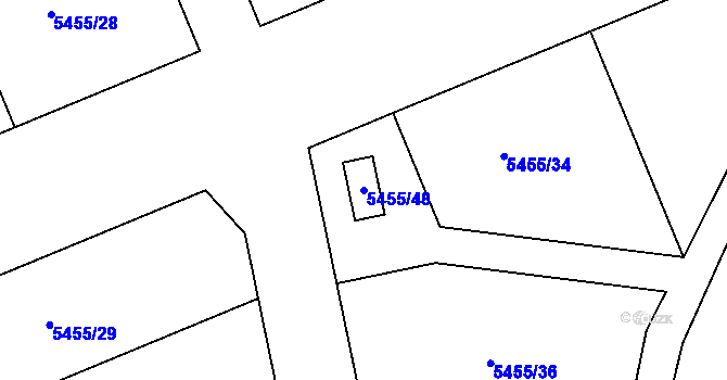 Parcela st. 5455/48 v KÚ Chomutov I, Katastrální mapa