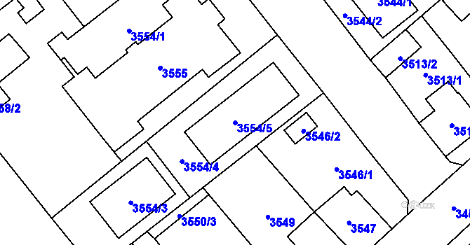 Parcela st. 3554/5 v KÚ Chomutov I, Katastrální mapa