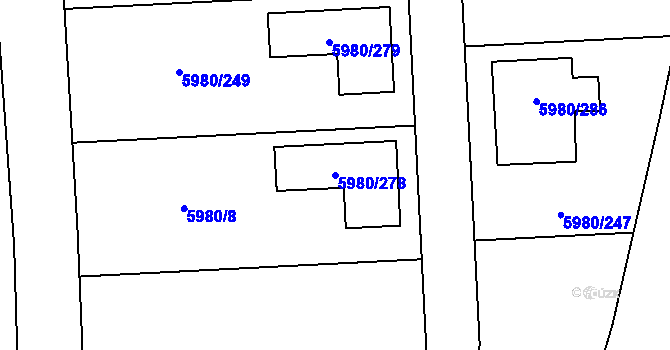 Parcela st. 5980/278 v KÚ Chomutov I, Katastrální mapa
