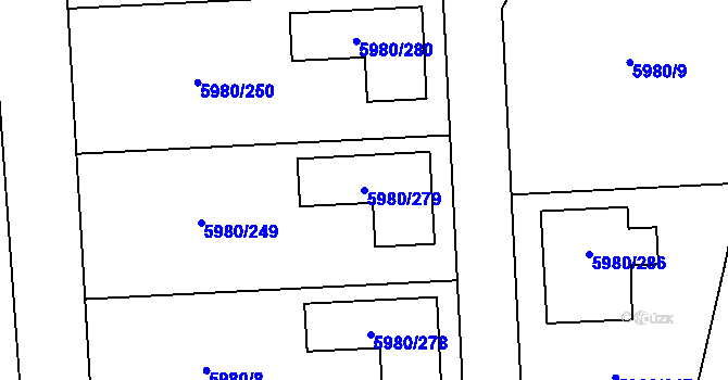 Parcela st. 5980/279 v KÚ Chomutov I, Katastrální mapa