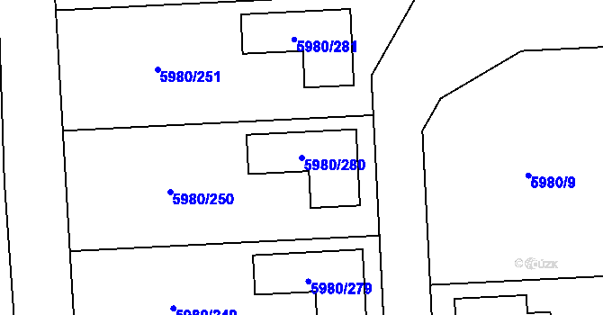 Parcela st. 5980/280 v KÚ Chomutov I, Katastrální mapa