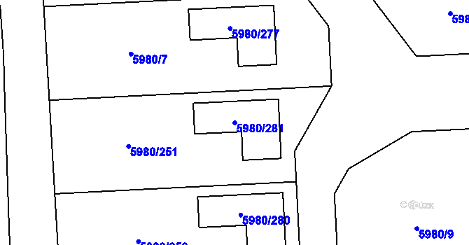 Parcela st. 5980/281 v KÚ Chomutov I, Katastrální mapa