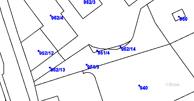 Parcela st. 951/4 v KÚ Chomutov I, Katastrální mapa